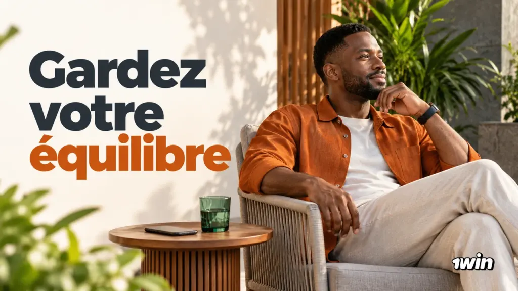 Homme assis calmement dans un fauteuil avec le message Gardez votre équilibre.