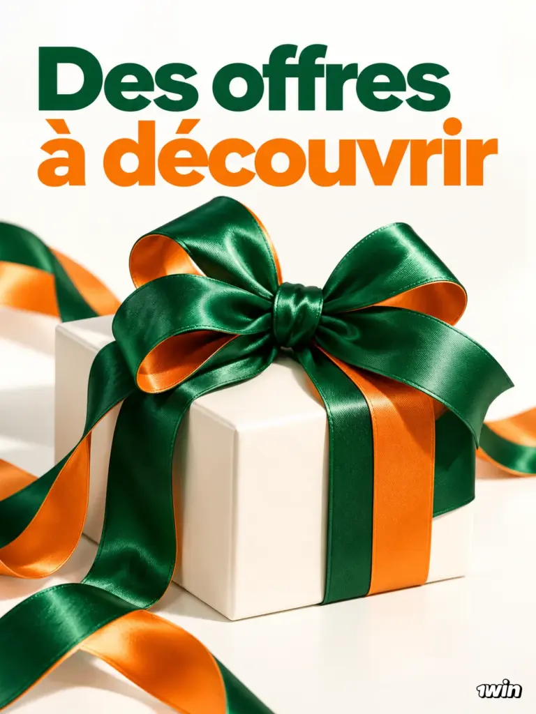 Cadeau blanc avec rubans vert et orange et le message Des offres à découvrir.