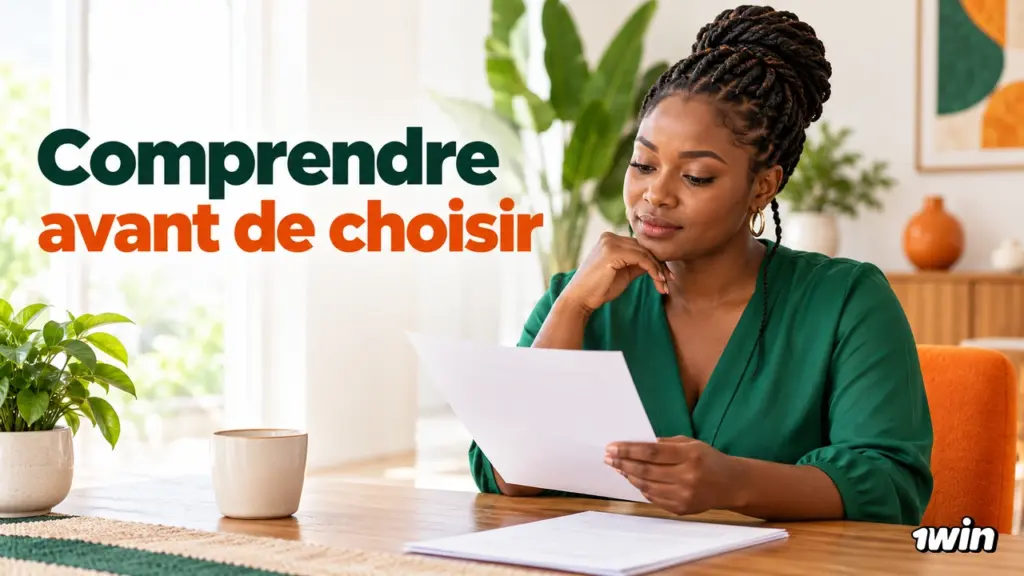 Femme lisant un document avant de choisir.